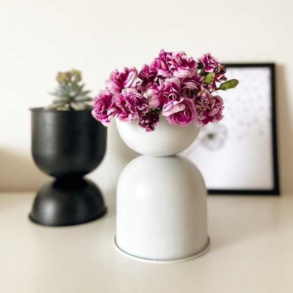 "Venus" Double Decker Metal Planter / Pot in Matte Finish - White - Picture 9 of 13